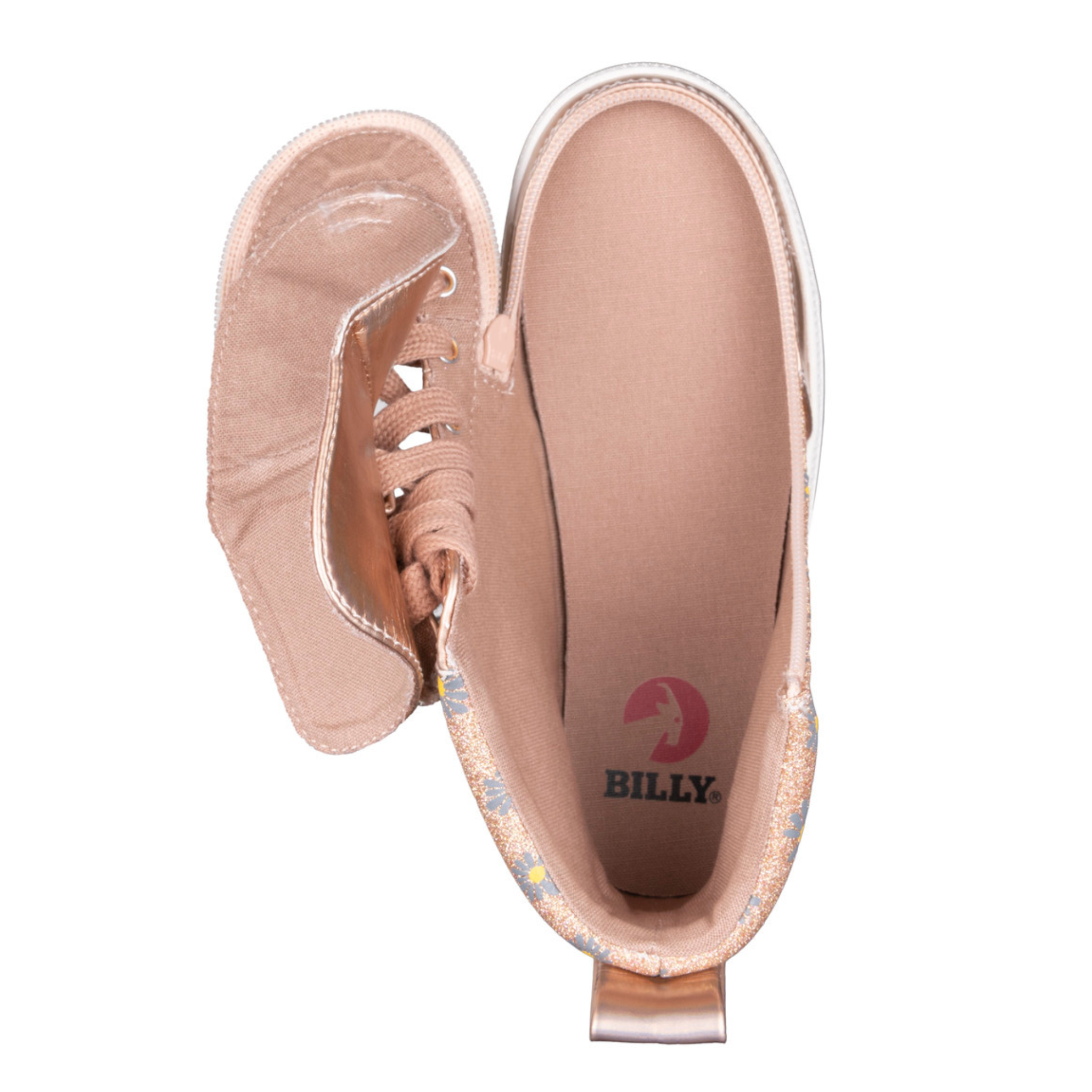 Billy Footwear (Toddlers) - High Top Rose Gold Daisy Faux Leather Shoes