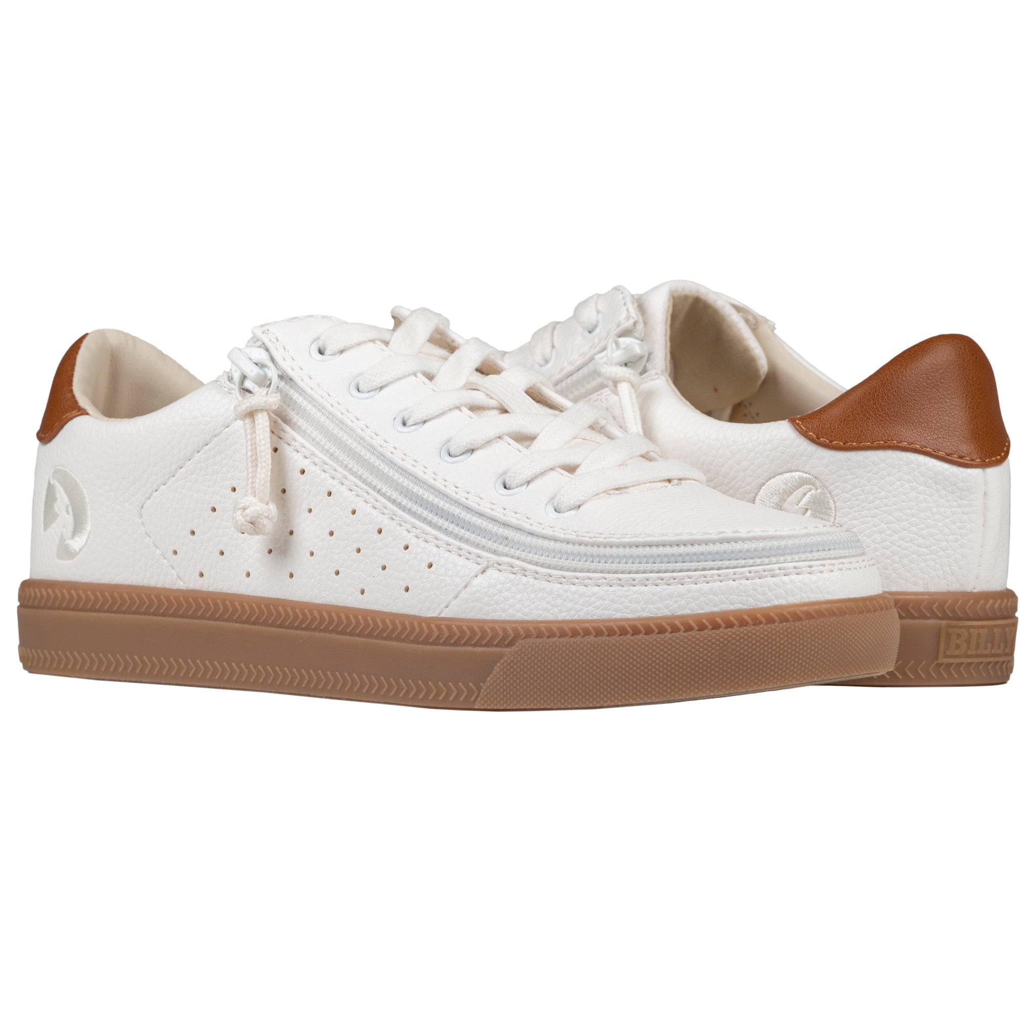 Billy Footwear (Womens) - Low Top White/Brown Faux Leather Shoes Clearance