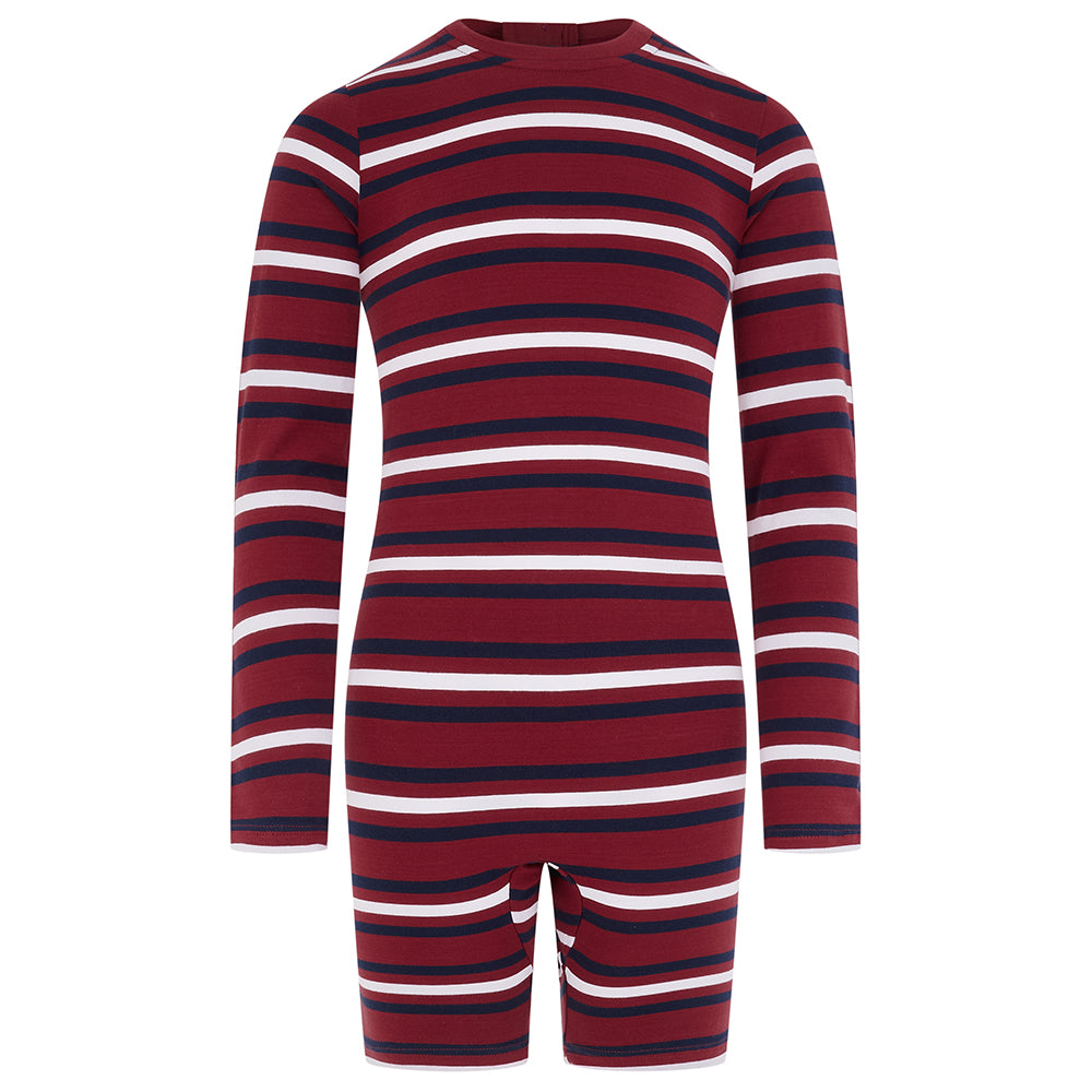 KayCey® Signature Stripes Long Sleeve Knee Length Zip Back Jumpsuit