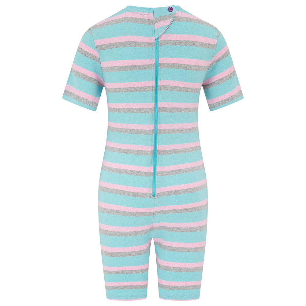 KayCey®Z Lite Secret Zip Back Jumpsuits (Kids) - Short Sleeve / Knee Length Stripes