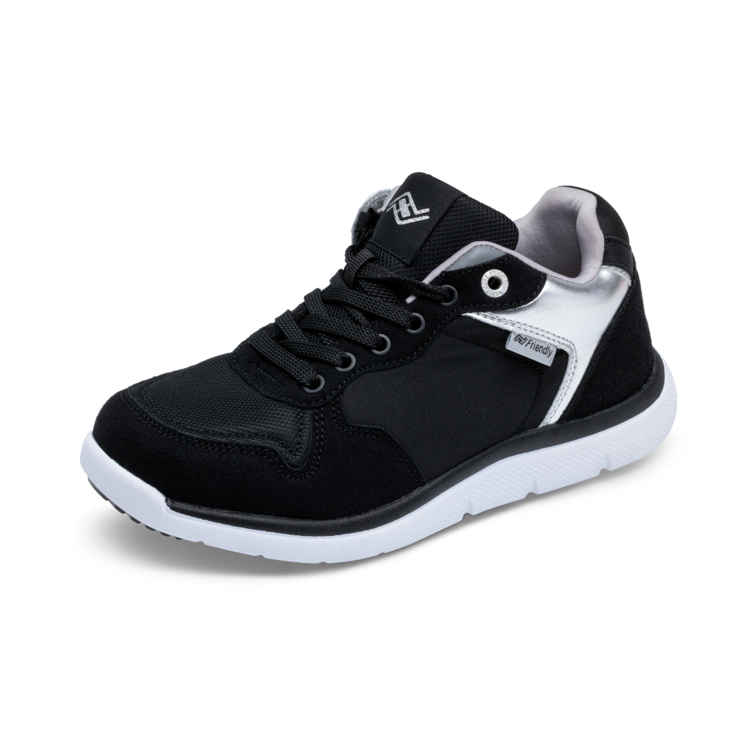 Friendly Shoes (Womens) - Excursion Mid Top Black Silver