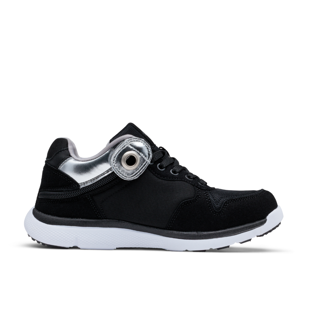 Friendly Shoes (Womens) - Excursion Mid Top Black Silver