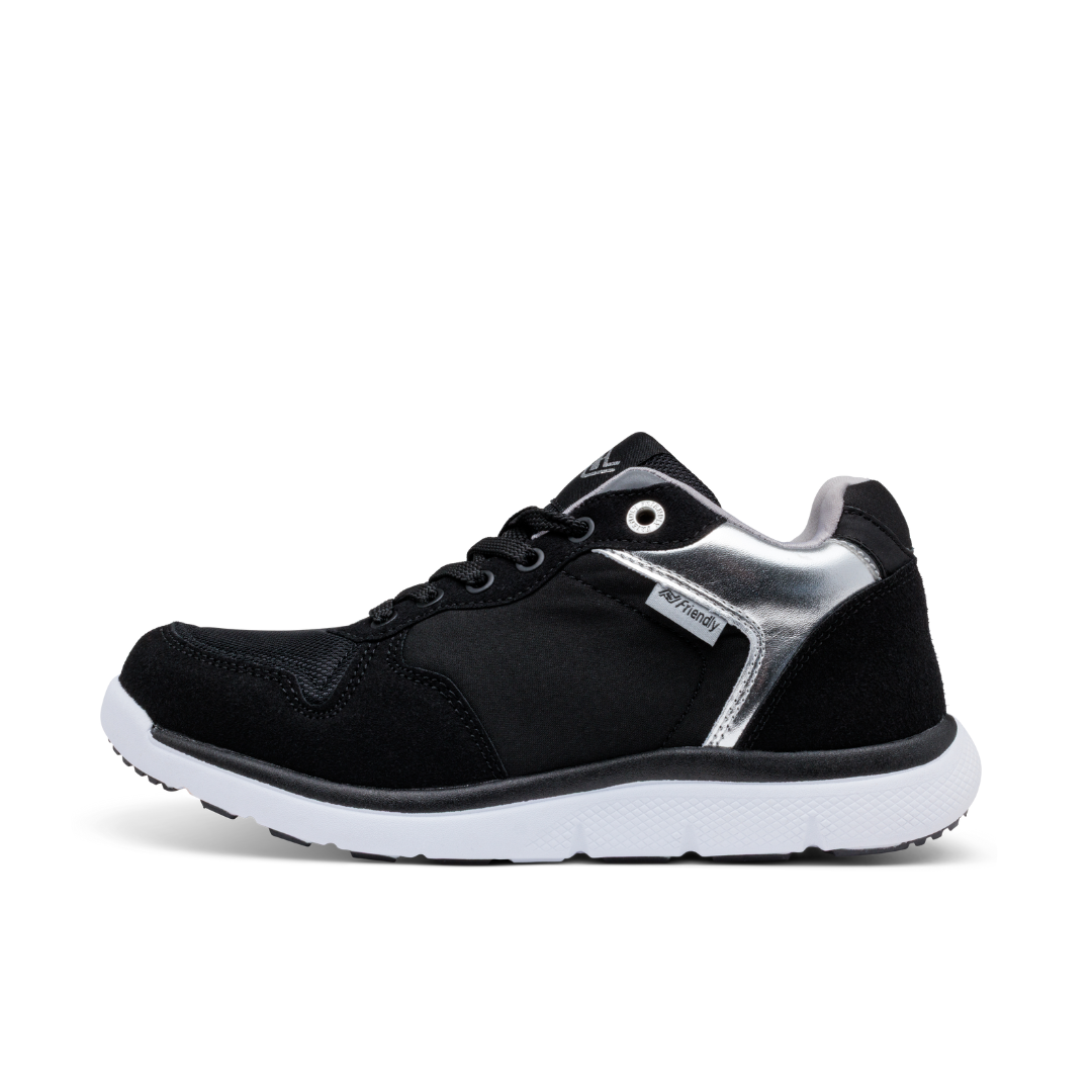 Friendly Shoes (Womens) - Excursion Mid Top Black Silver
