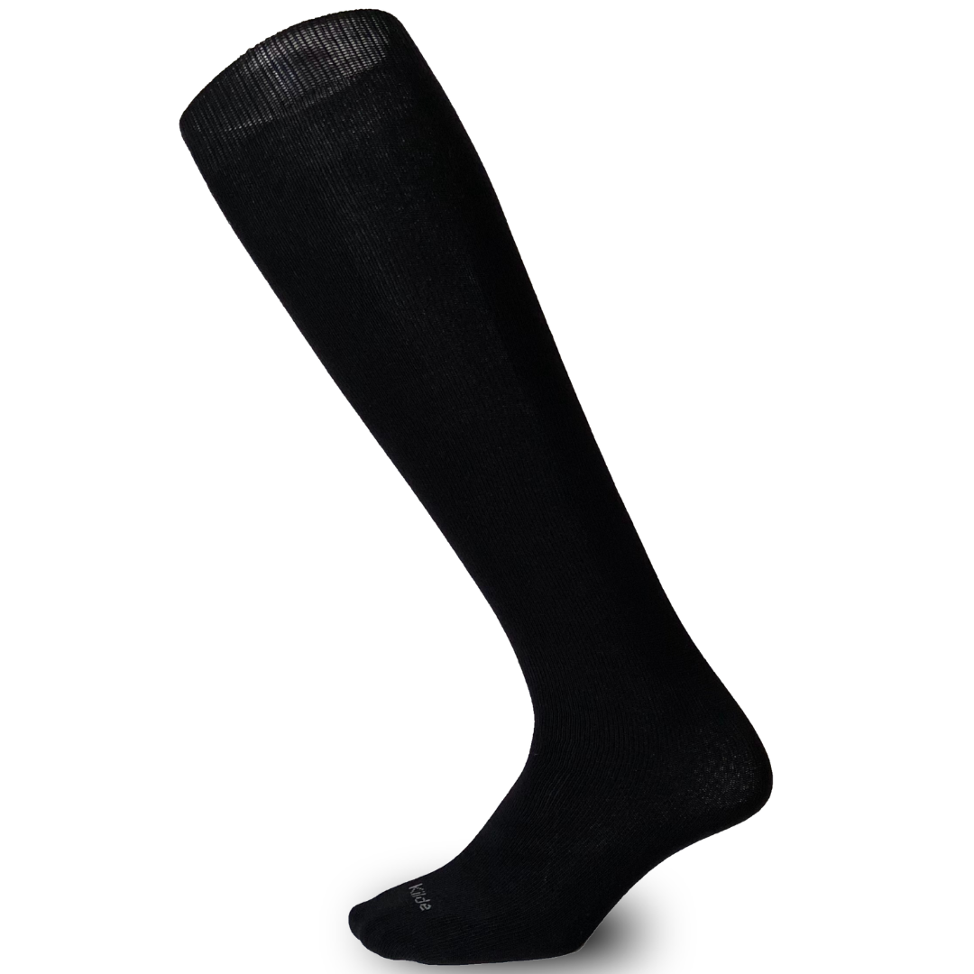 Black knee-high sock on a white background